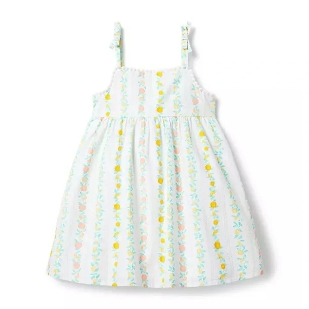 Janie and Jack Girls White Seersucker Citrus Printed Dress Size 8 Summer Preppy